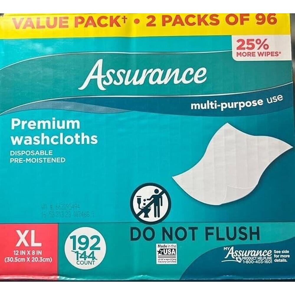 Assurance Premium XL Disposable Washcloths, 192 Ct